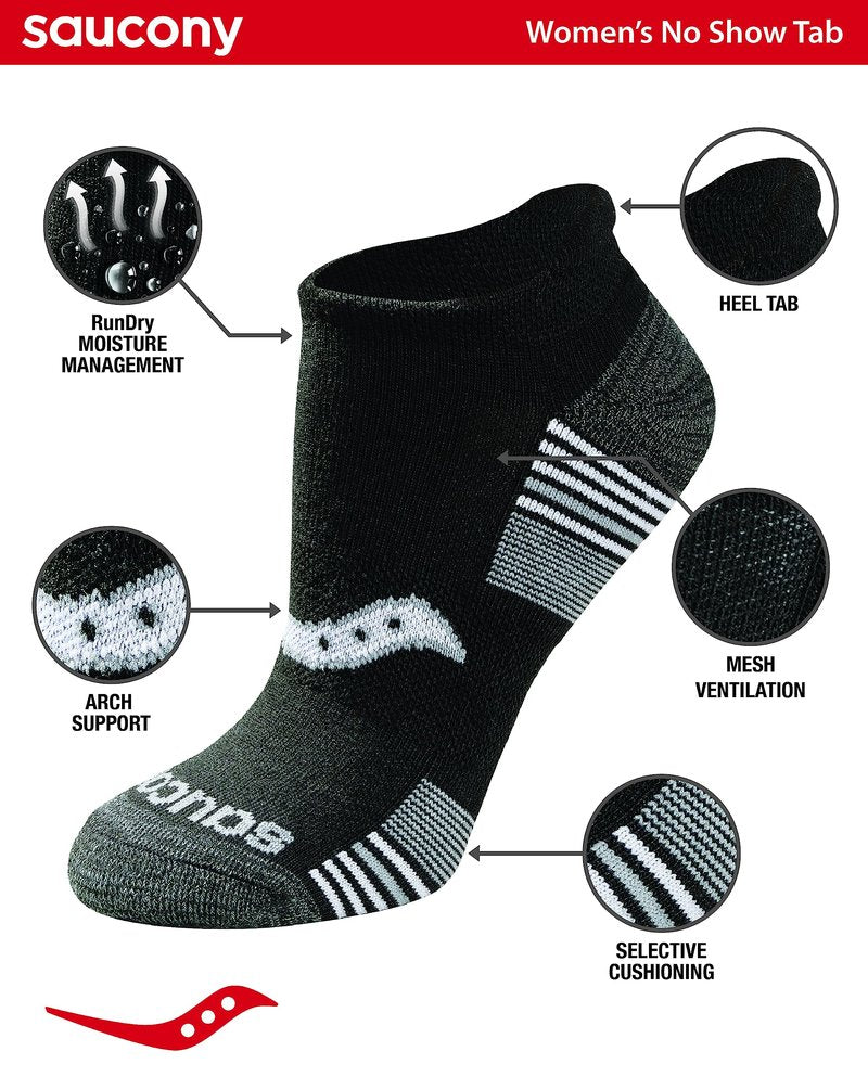 Saucony Women's RunDry Performance 8, 16 Pairs Heel Tab Athletic Socks, S-L, Black/Char/Lt. Grey Assorted (8 Pairs), Medium