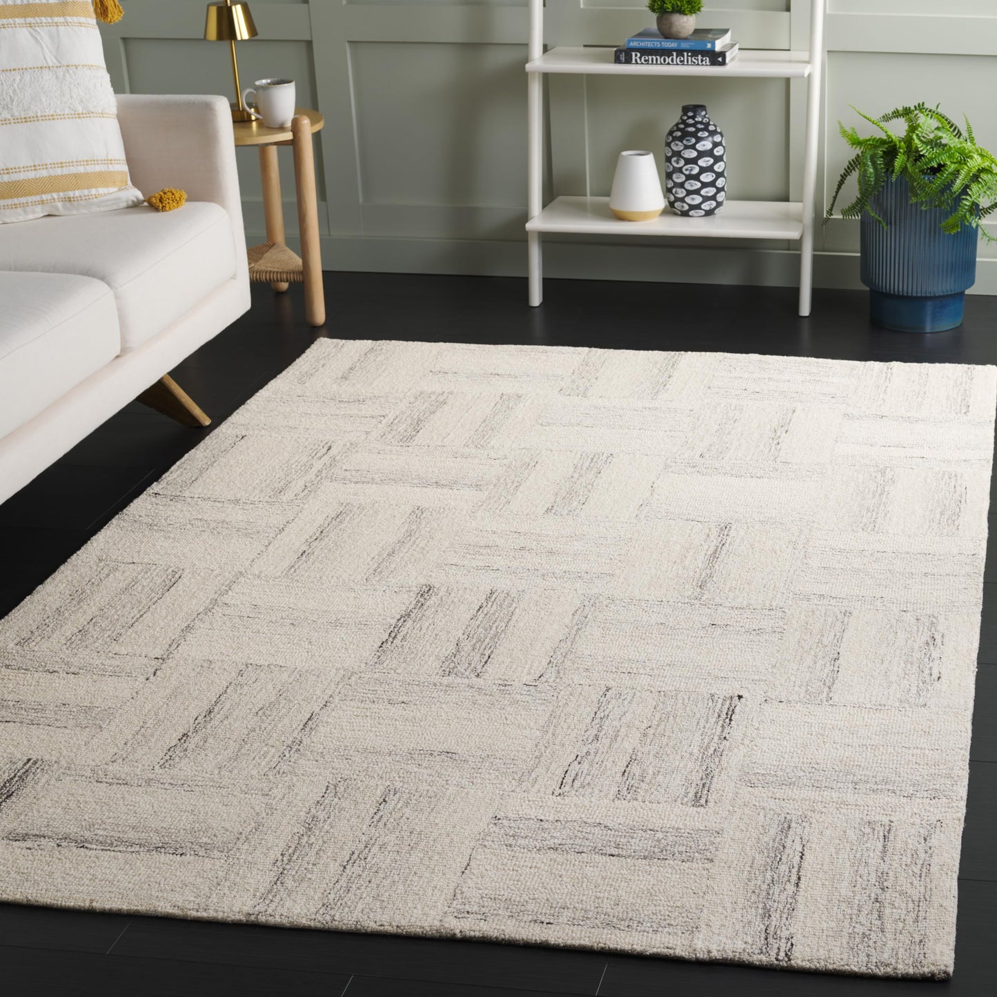 Safavieh Pine Collection Accent Rug - 3' x 5', Ivory & Grey, Handmade Wool, Ideal for The Entryway, Foyer, Bedroom (PNE201A-3)