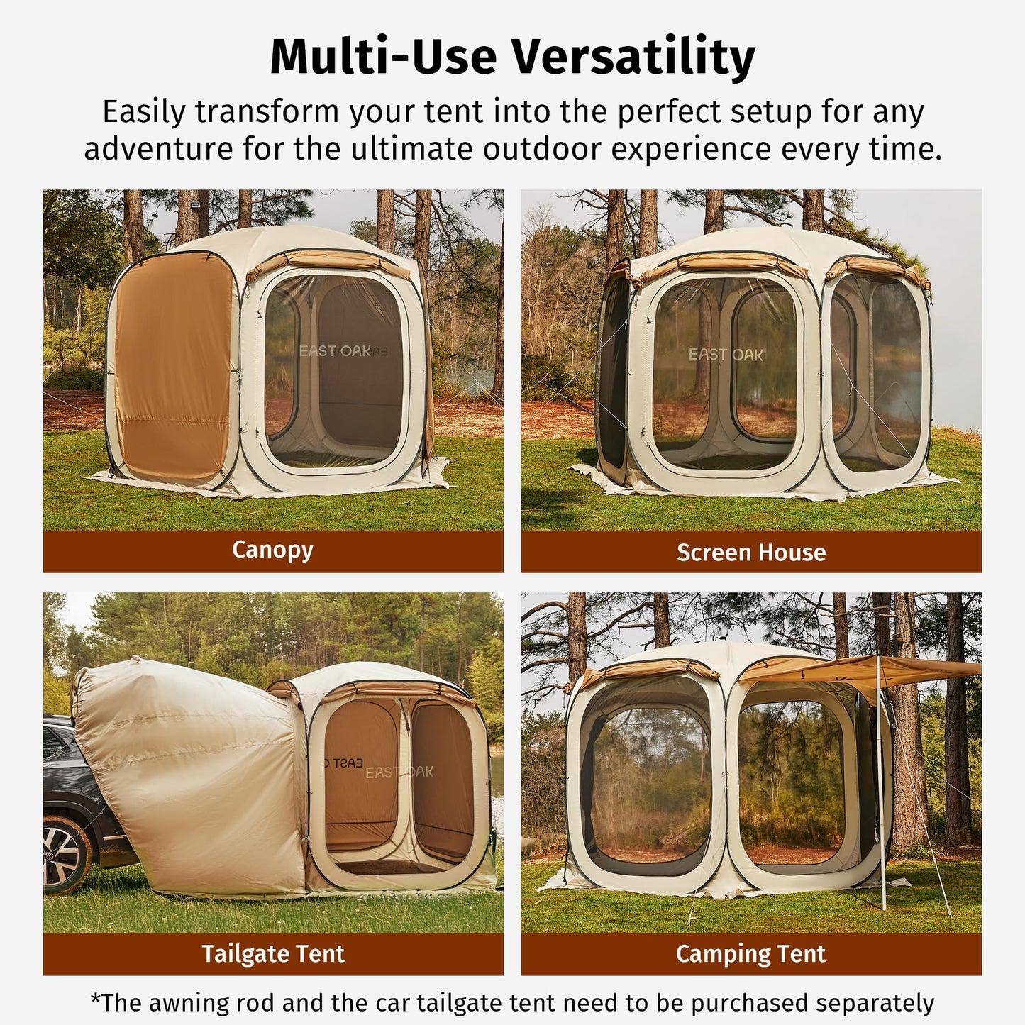 East Oak 12×12 FT Pop Up Canopy Tent with Mesh | Outdoor Screen House with 4 Sunshades | Instant Canopy with Portable Carry Bag | Gazebo Tent for Camping, Patio, and Beach | Beige