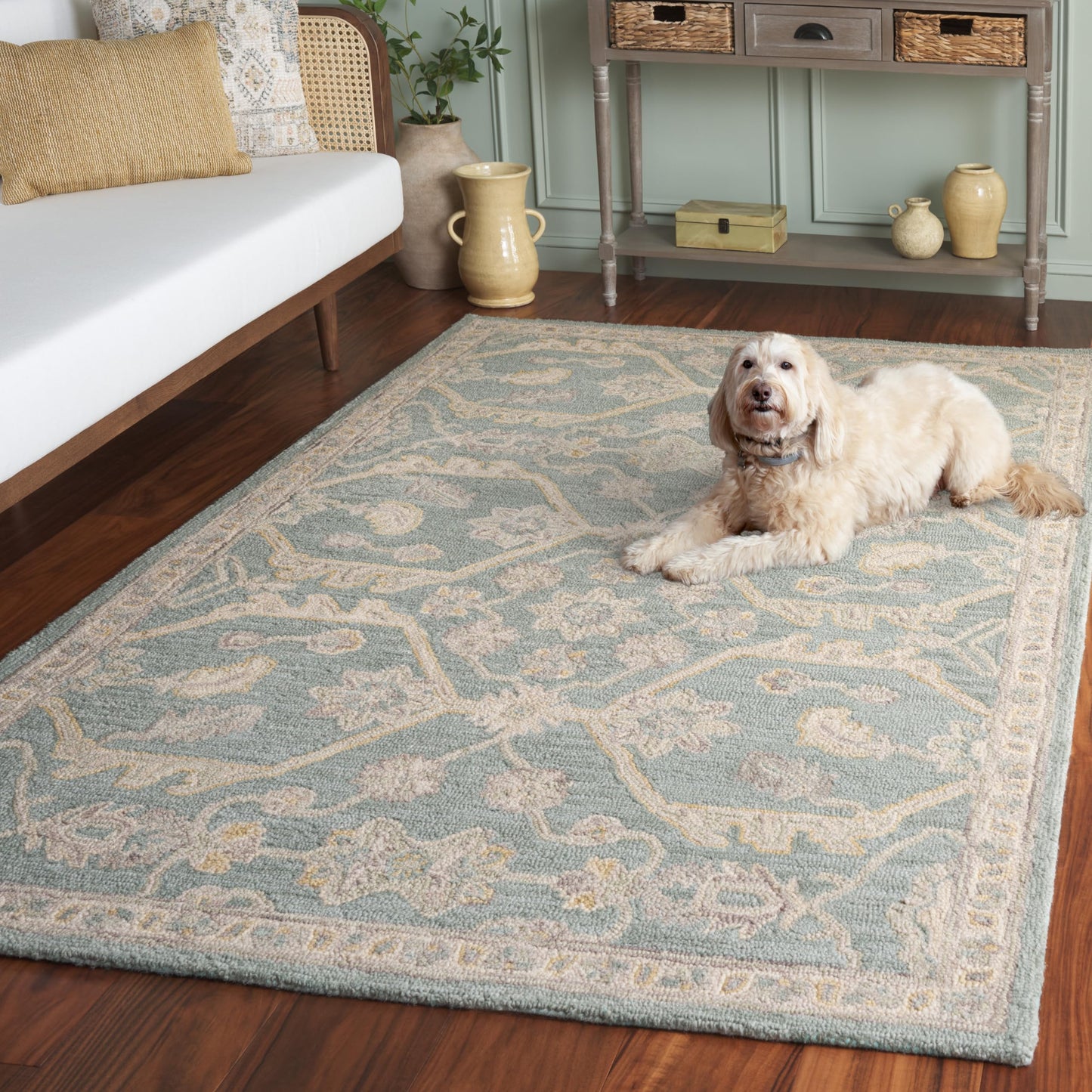 SAFAVIEH Area Rug 6x9 - Blossom Collection - Light Blue & Beige, Handmade Wool, Ideal for Living Room, Bedroom, Dining Space (BLM701L)