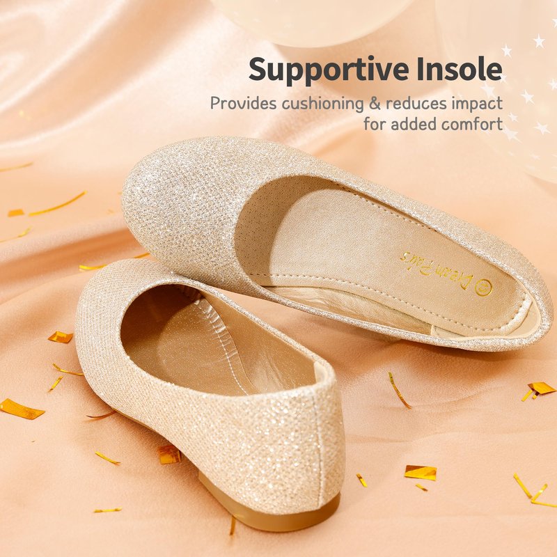 DREAM PAIRS Girls Dress Shoes Slip on Ballerina Flats for Wedding/Party,Size 1 Little Kid,Gold/Glitter,MUY