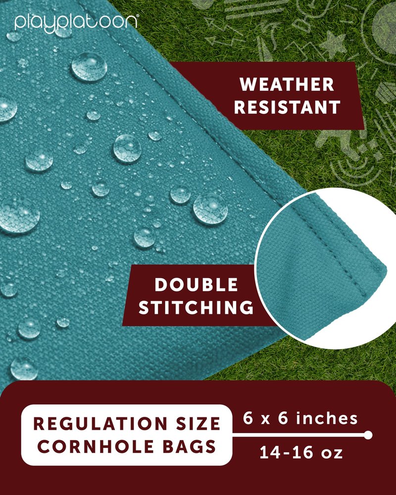 Play Platoon Weather Resistant Cornhole Bags - Set of 8 Regulation Corn Hole - Teal & Black - Durable Duck Cloth Corn Hole for Tossing Game, Includes Tote Bag