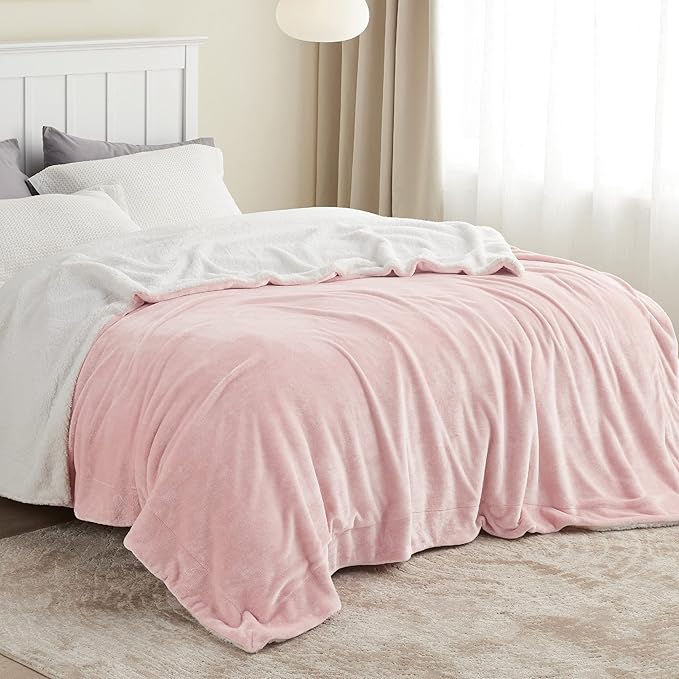 Bedsure GentleSoft Sherpa Fleece Blankets Queen Size for Bed - Thick and Warm Throw for Girls, Soft Fuzzy Plush Queen Blanket for Winter, Pink, 90x90 Inches
