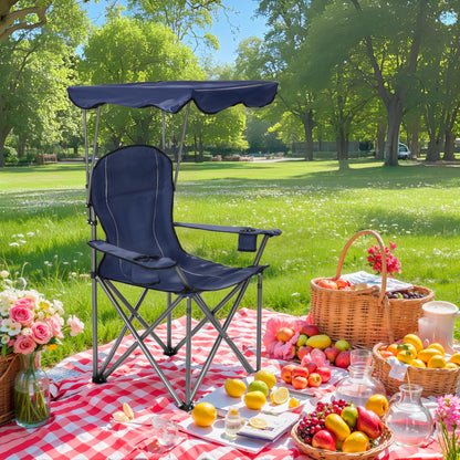 ALPHA CAMP Camp Chairs with Shade Canopy Chair Folding Camping Recliner Support 350 LBS - Navy Blue