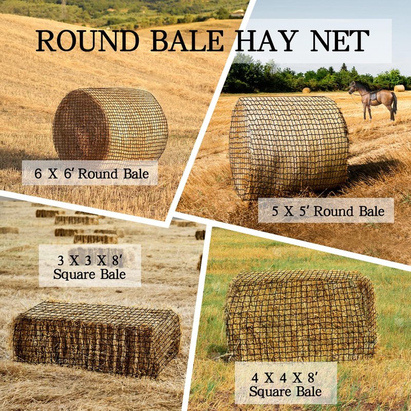 NizHome Large Round Bale Hay Net, 6 * 6FT Slow Feed Hay Net for Horses with 5mm Holes, Heavy Duty Haynet for Round Bale or Square Bale