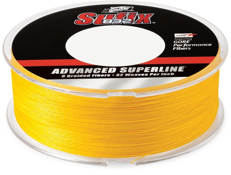 Sufix 832 Advanced Superline Braid, High-Strength Braided Fishing Line with Superior Durability, Hi-Vis Yellow, 80 lb., 600 yard spool