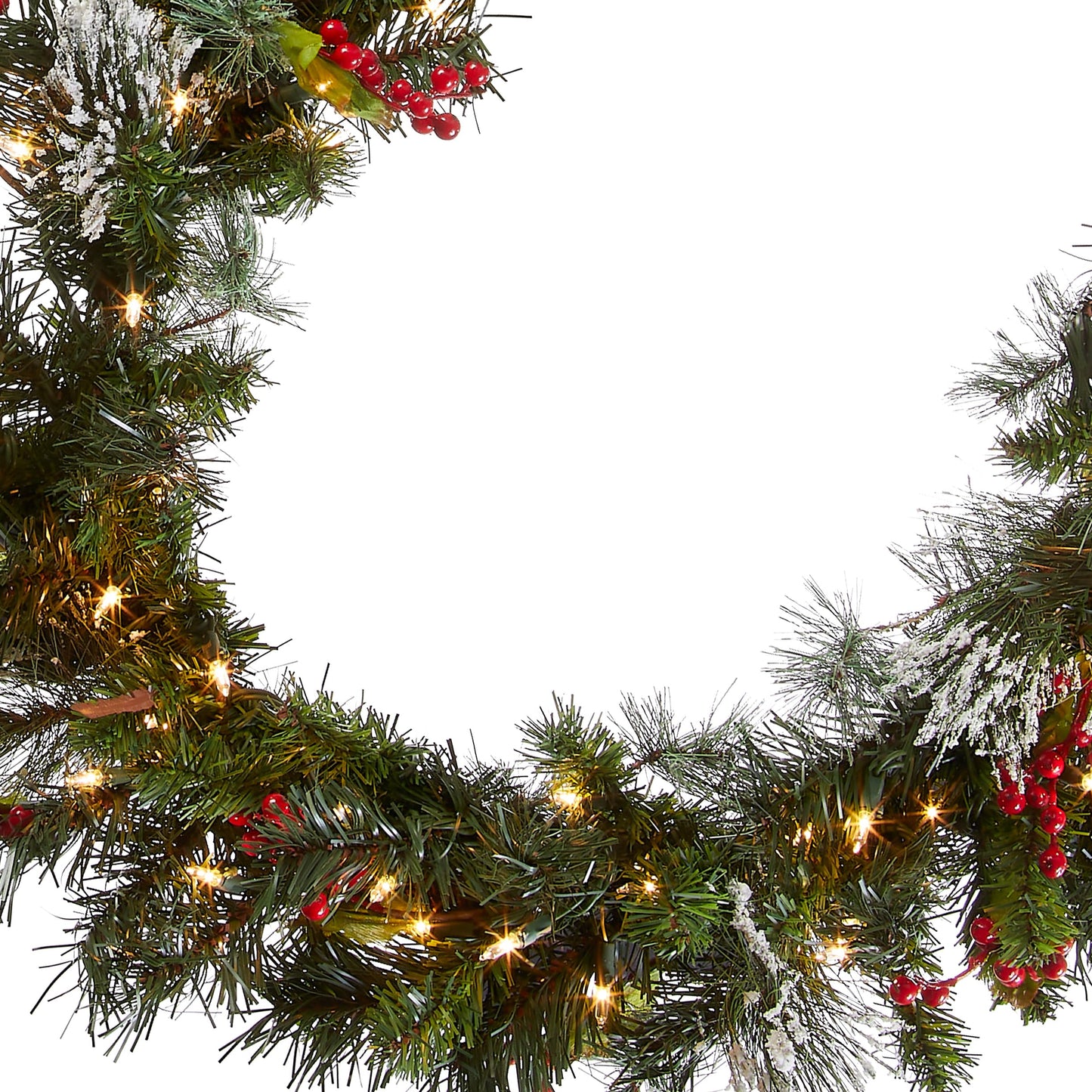 National Tree Company 9 ft Pre-Lit Wintry Pine Flocked Artificial Christmas Garland, Christmas Decoration with Pinecones, Red Berries, 100 Clear Lights, 184 Tips, Green