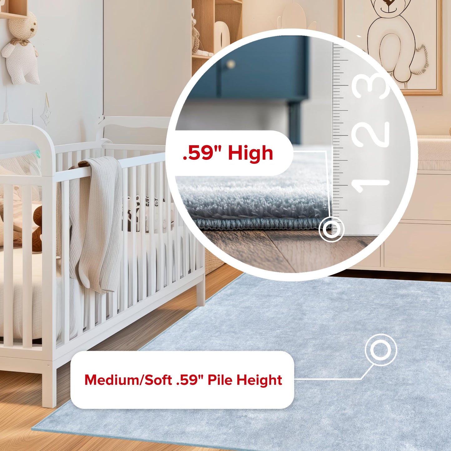 nuLOOM 4' Square Cozy Plush SuperiorWash Area Rug, Machine Washable, Non-Slip, Soft Fluffy Shag Carpet for Living Room Bedroom Kids Room Nursery Home Decor, Loni Light Blue