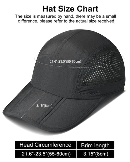 GADIEMKENSD Men Outdoor Hat Reflective Folding Running Sport Hats Summer Cool UPF 50 Sun Unstructured Baseball Caps for Men Women Breathable Light Quick Dry Travel Golf Hat Black