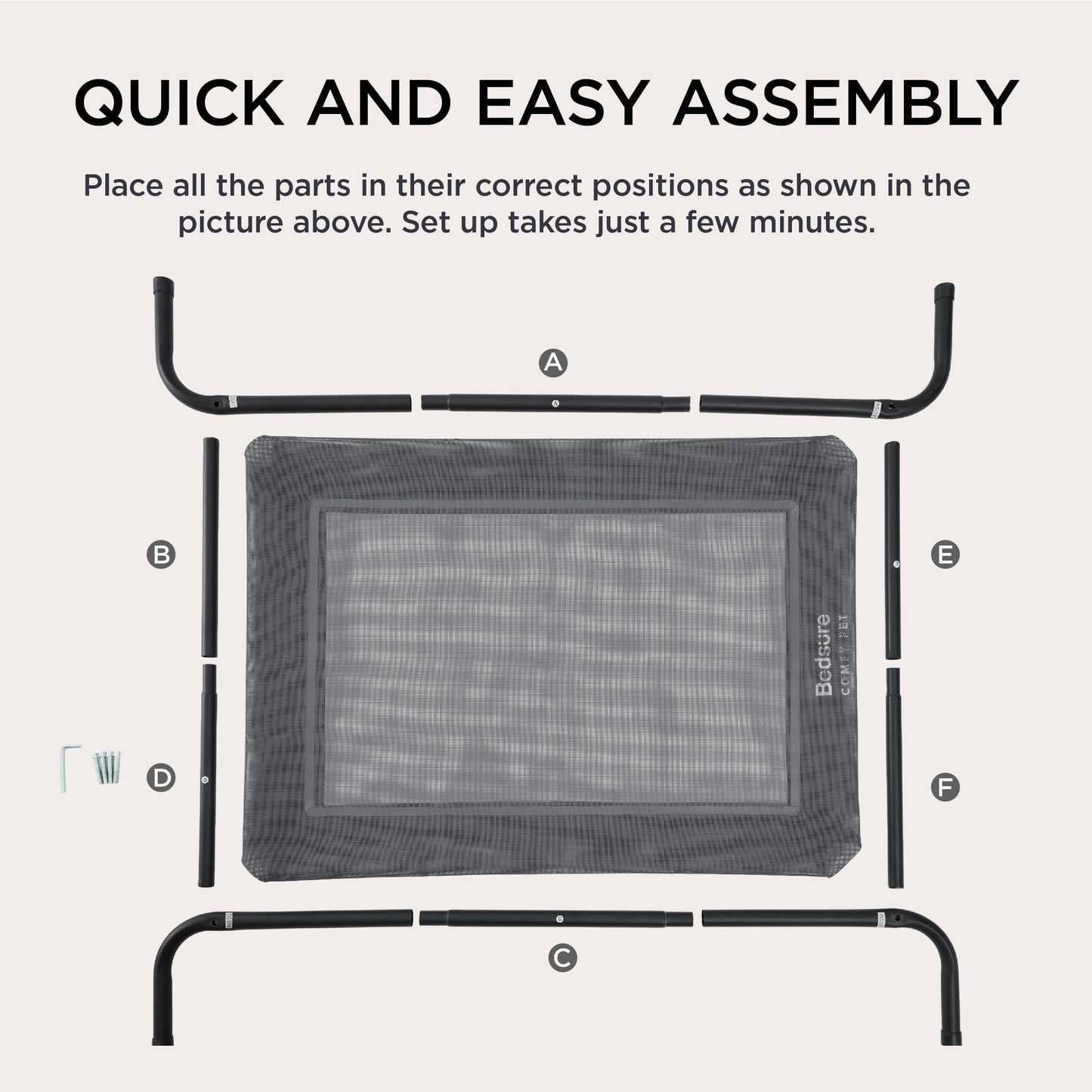 Bedsure Outdoor Elevated Dog Bed Large Sized Dog, Portable Indoor & Outdoor Cooling Raised Cot Pet Hammock Bed with Skid-Resistant Feet, Frame with Breathable Mesh, Grey, 49 inches