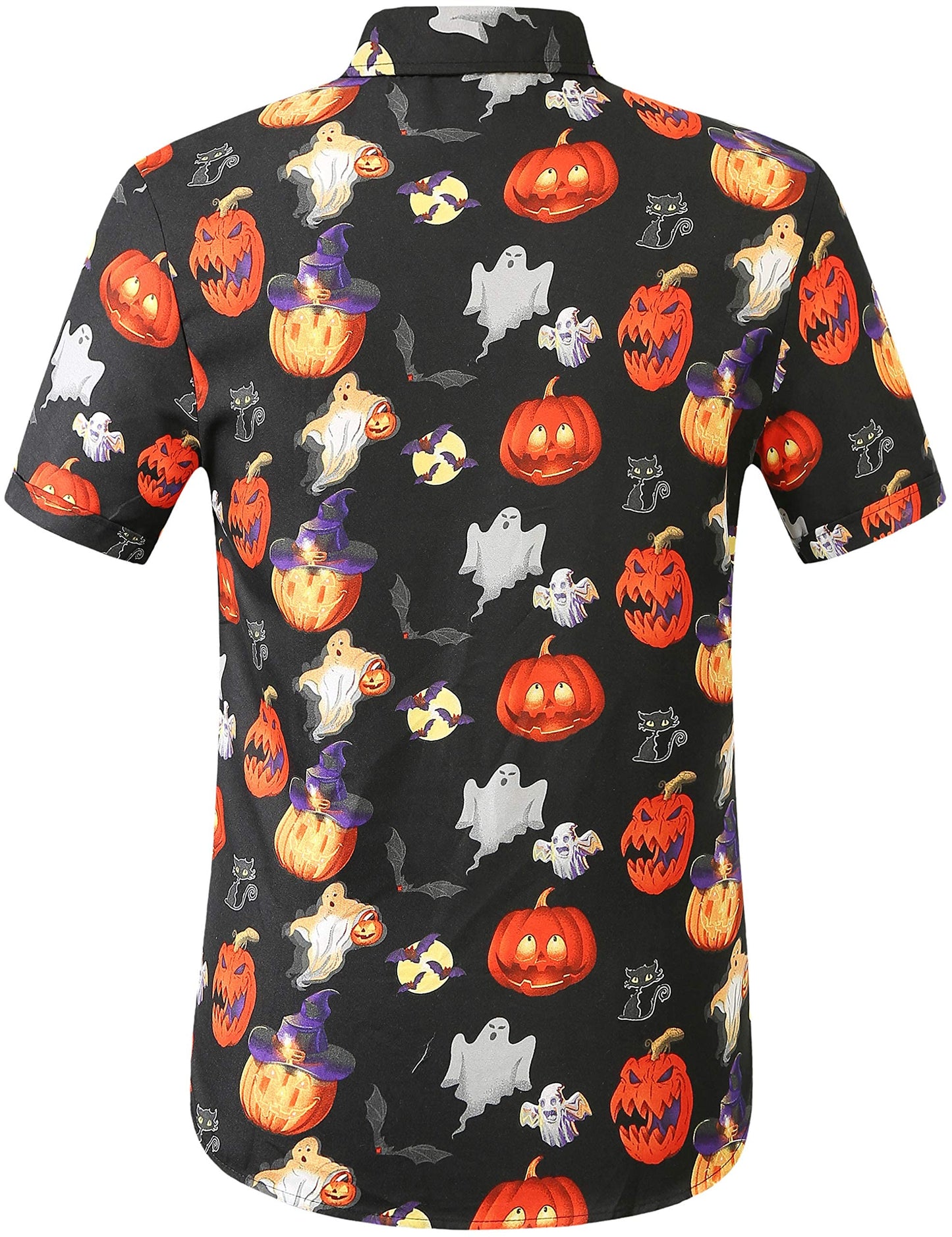 SSLR Mens Halloween Shirt, Short Sleeve Pumpkins Shirts Button Down Light Weight Causal(Large,Black(291))
