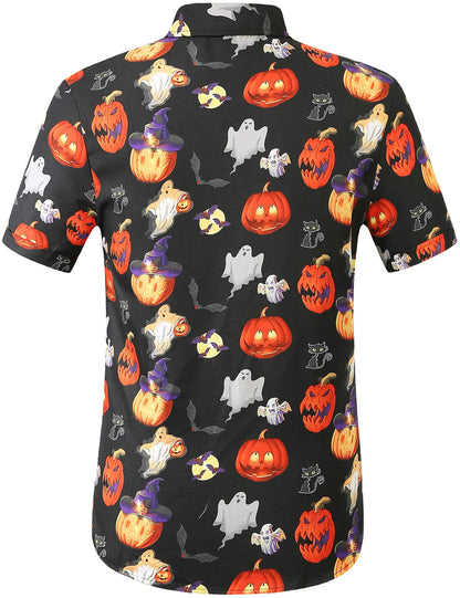 SSLR Mens Halloween Shirt, Short Sleeve Pumpkins Shirts Button Down Light Weight Causal(Large,Black(291))