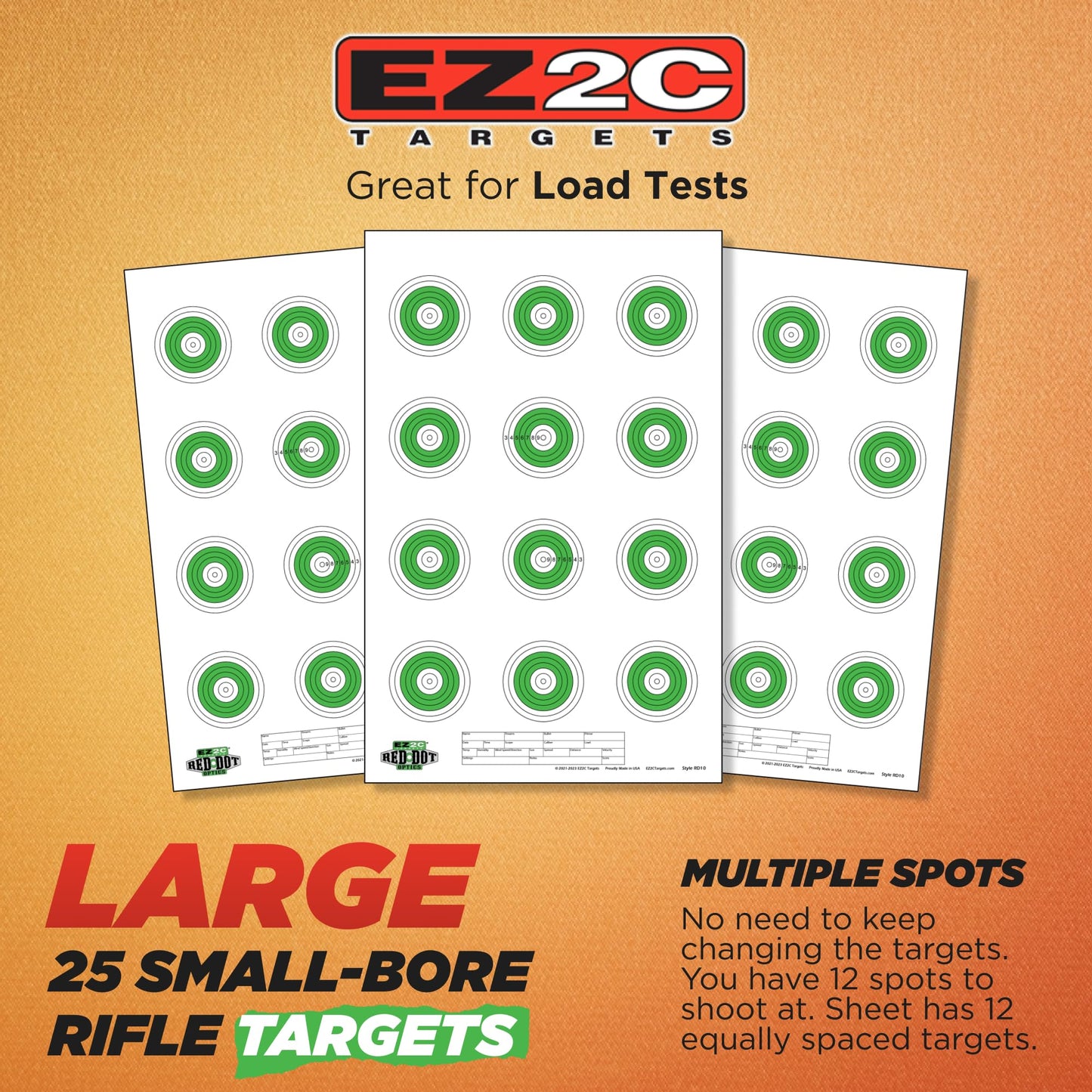 Red Dot Optics Style 10: Small Bore Rifle 50 Feet by EZ2C Targets Paper Shooting Gun Target High Visibility Firearms Rifles 11" x 17" (25 Count)