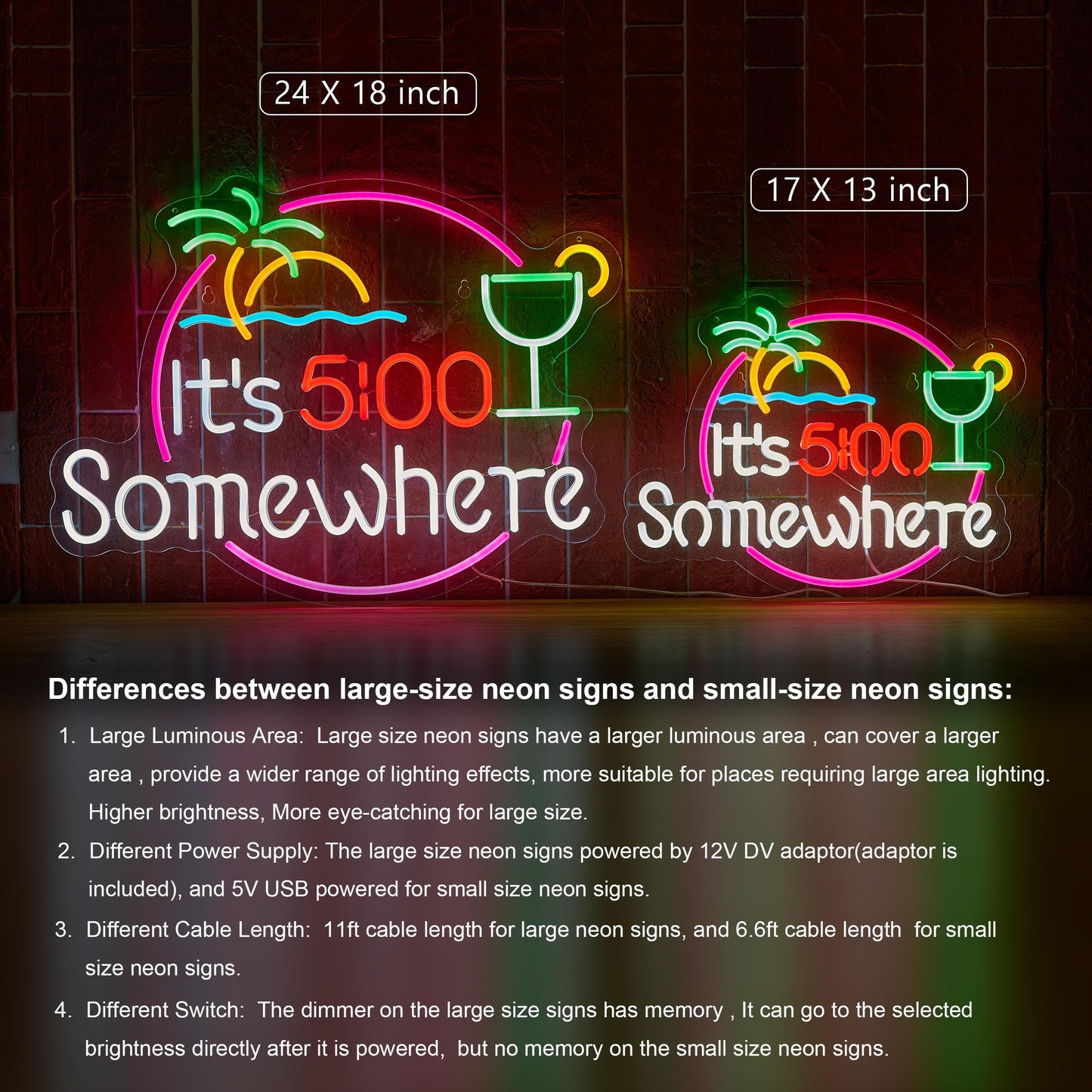 Its 5 00 O'clock Some Where Neon Sign for Wall Décor Dimmable LED Man Cave Bar Beer Garage Neon Light USB Powered Neon Art Signs Decor