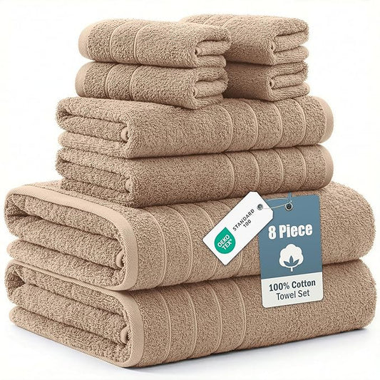 Casa Platino 100% Luxury Cotton Bathroom Towel Set 8 Pcs