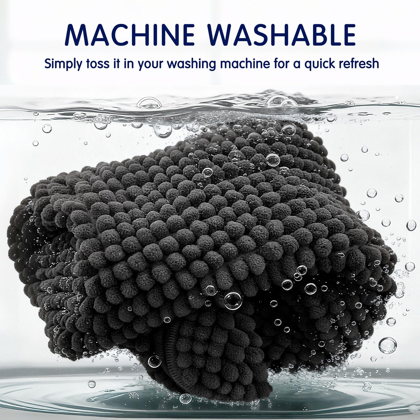 SUBRTEX Bathroom Rugs Chenille Bath Rug Soft Short Plush Bath Mat Soft Shower Mat Water Absorbent Shower Mat Quick Dry Machine Washable(Black,18" x 24")