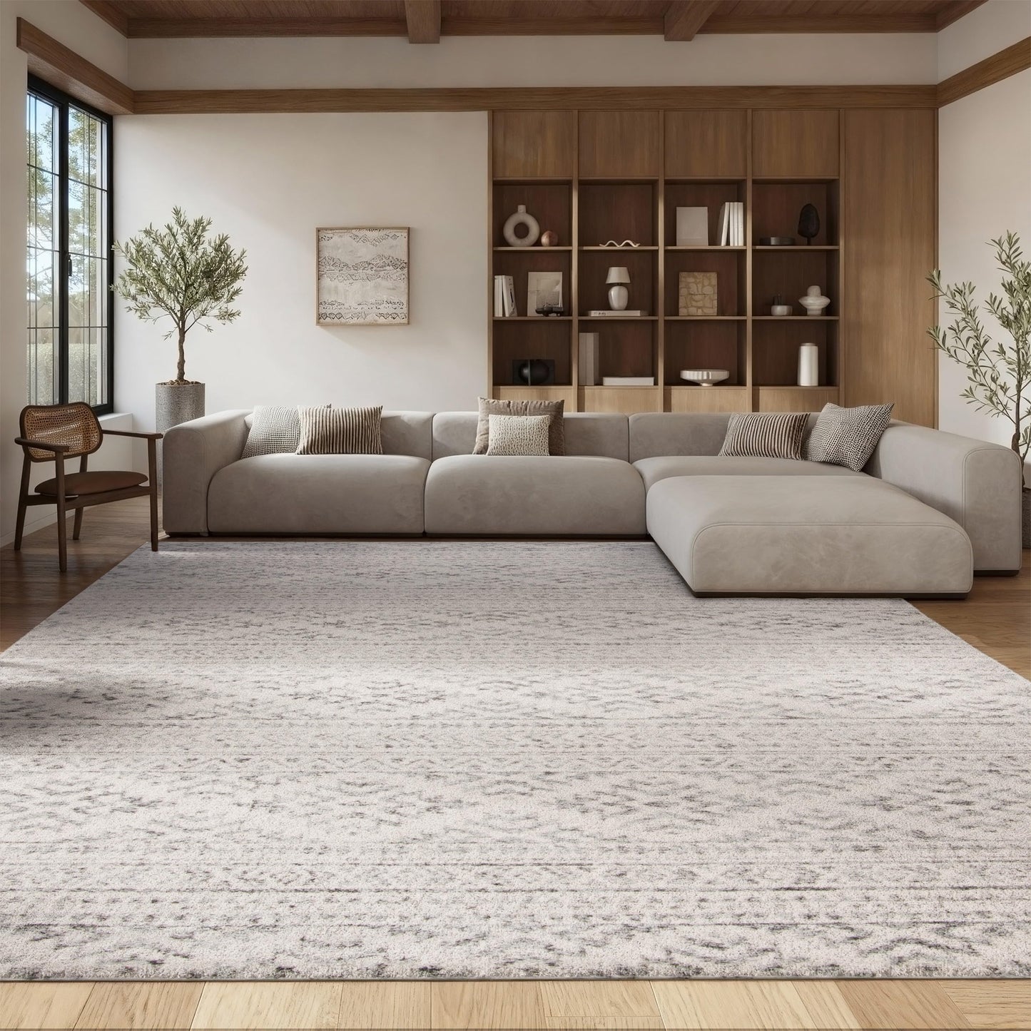 SAFAVIEH Area Rug 8x10 - Tulum Collection - Large - Ivory & Grey, Moroccan Boho Tribal Design, Non-Shedding & Easy to Clean, Ideal for Living Room, Bedroom, Dining Space (TUL272A)
