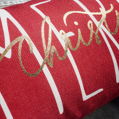 ONWAY Christmas Pillow Cover 12x20 Inch Merry Christmas Lumbar Pillow Cover Gold Red Decorative Throw Pillows Farmhouse Winter Holiday Decor Cushion Case for Sofa Couch Home Decorations