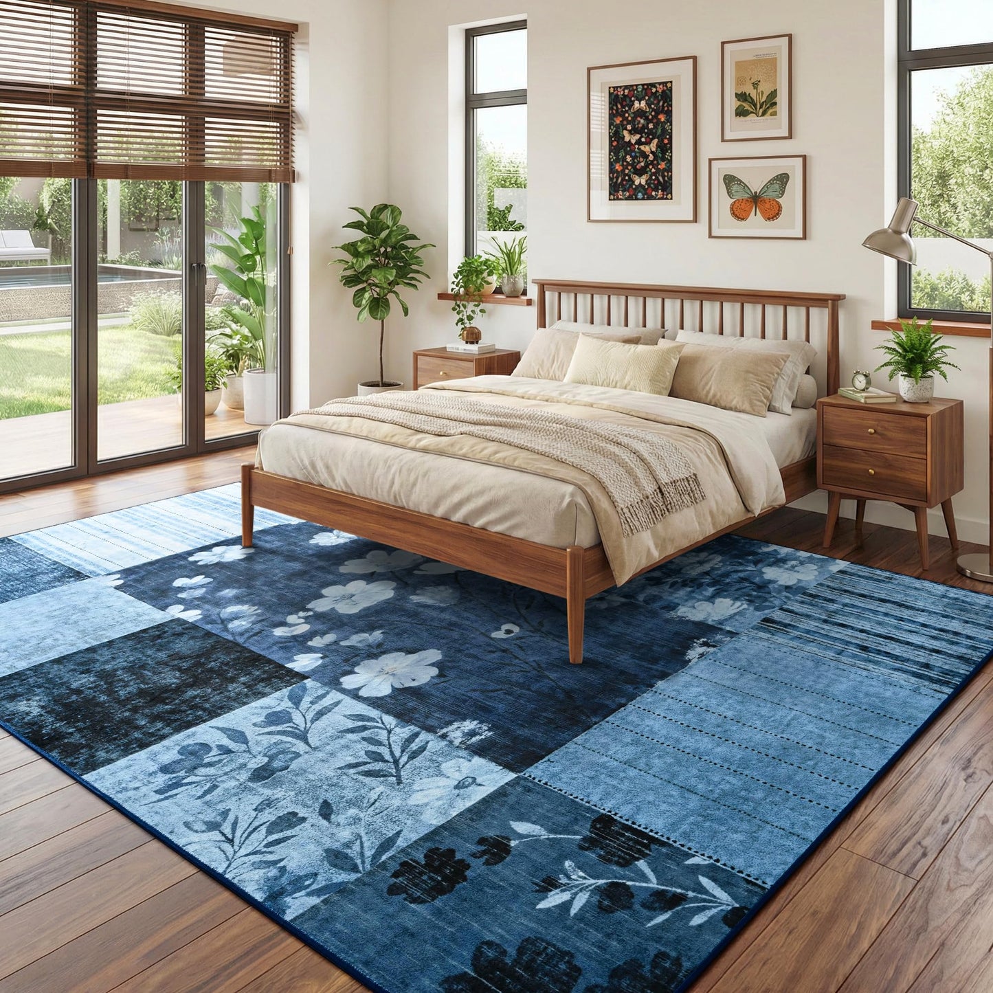 FALARK 6x9 Area Rug for Living Room, Modern Geometric Patchwork Large Rug, Washable Non-Slip Indoor Low Pile Carpet for Bedroom Dining Room Office Playroom Home Dorm Decor, Blue