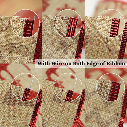 MEEDEE Christmas Ribbon Set - Wired Burlap 2.5 Inch 6 Rolls 36 Yards Red Glitter for Tree Garland, Wreaths, Tree Topper, Bow Making