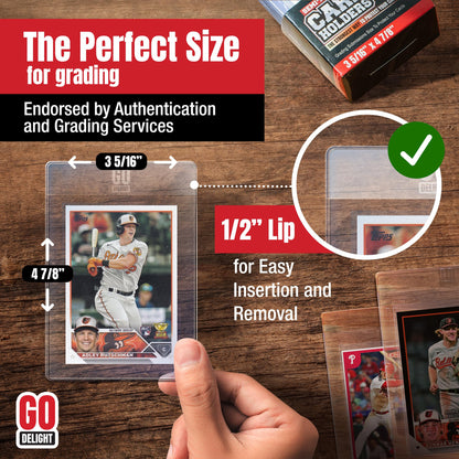 Semi Rigid Card Holders for PSA, SGC, BGS, CSG Grading – 100 Bundle - Baseball Card Sleeves - 50 Card Holders for Trading Cards + 50 Soft Sleeves – 3-5/16” x 4-7/8” with 1/2” Lip