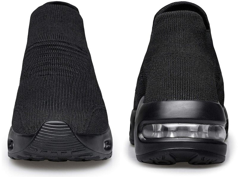 DOUSSPRT Womens Walking Sneakers Slip on Sock Shoes Mesh Air Cushion Platform Workout Tennis Loafers Fashion Casual 002 allblack US Size 8