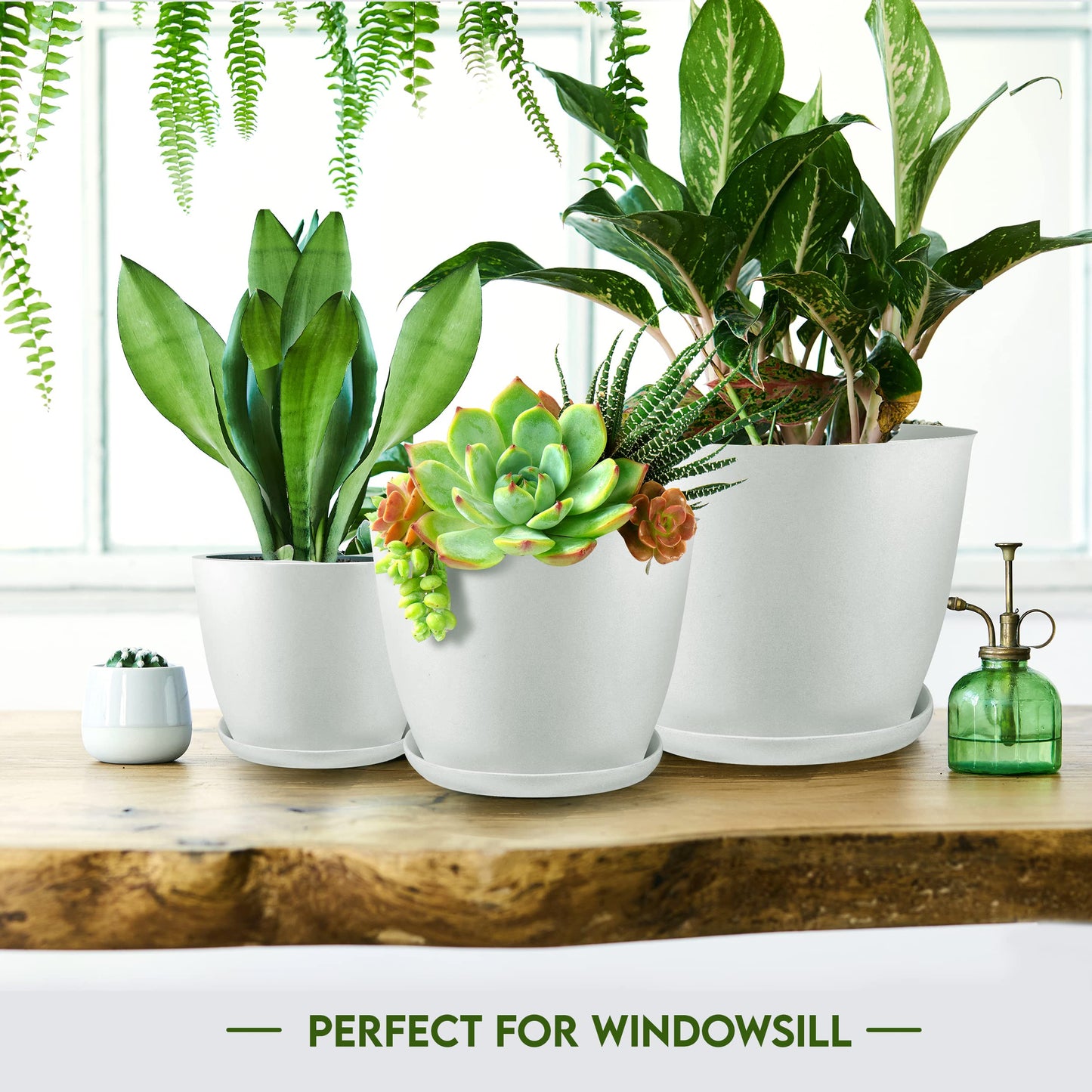 Utopia Home Plastic Planters White, Flower Nursery Pots Indoor Modern Decorative Plastic Pots for Plants, Succulents, Flowers, and Cactus 5 Pack, Multisize