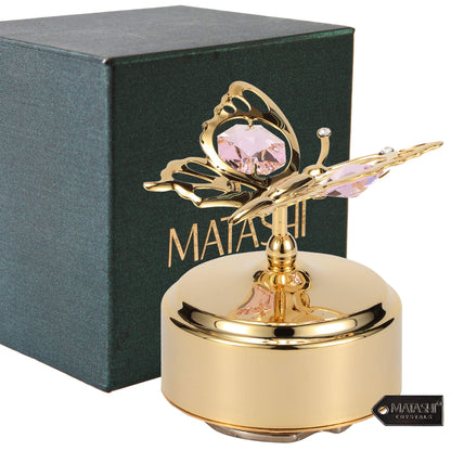 Matashi Christmas Music Box – 24K Gold Plated Butterfly Figurine with Crystals, Plays “Memory” – Elegant Tabletop Showpiece for Christmas, Valentine’s Day, Mother’s Day