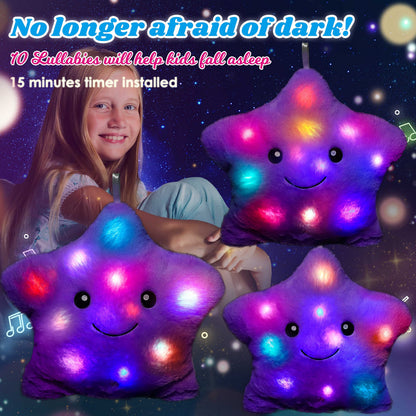 Cuteoy 13" Musical Purple Star Plush Pillow Glowing Twinkle Night Light Stuffed Animal LED Toys Adjustable Volume Birthday for Girls Boys