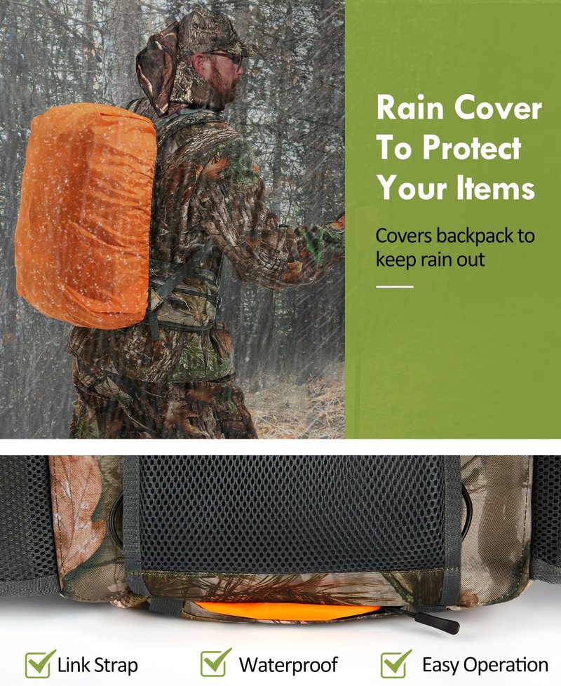 Camo Hunting Backpack for Men, 35L Durable Hunting Pack, 600D Daypack with Rain Cover, Interal Frame Support