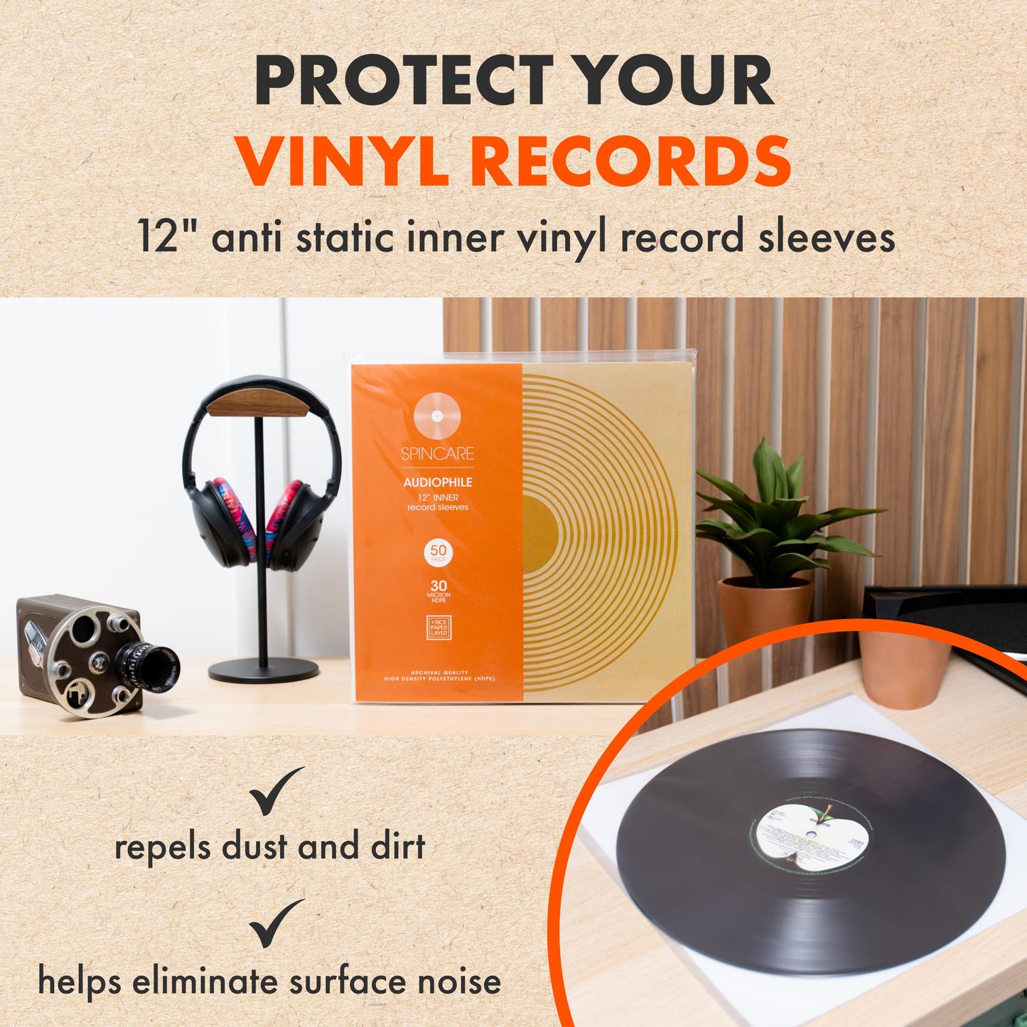 50x 12 Inch Anti Static Inner Vinyl Record Sleeves | Audiophile Poly Lined Plastic Protective Album LP Sleeve | Replaces Paper Sleeves & Fits Inside Cardboard Inners | Archival Quality Triple Ply