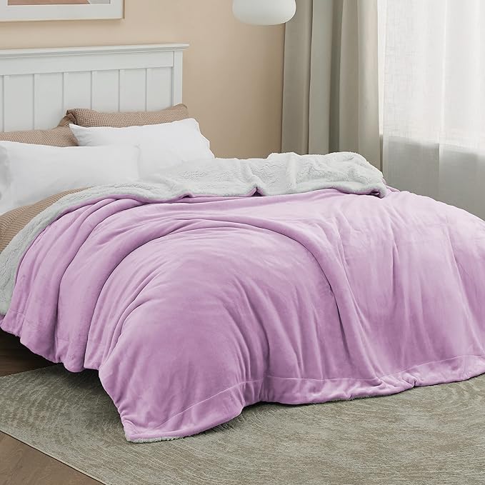 Bedsure GentleSoft Sherpa Fleece Blankets King Size for Bed - Thick and Warm Throw for Girls, Soft Fuzzy Plush King Blanket for Winter, Lilac, 108x90 Inches