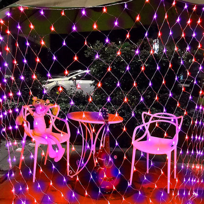 Dazzle Bright Halloween 200 LED Net Lights, 9.8 FT x 6.6 FT Connectable Mesh Lights with 8 Lighting Modes, Halloween Decorations for Indoor Outdoor Bush Yard Garden Decor (Purple & Orange)
