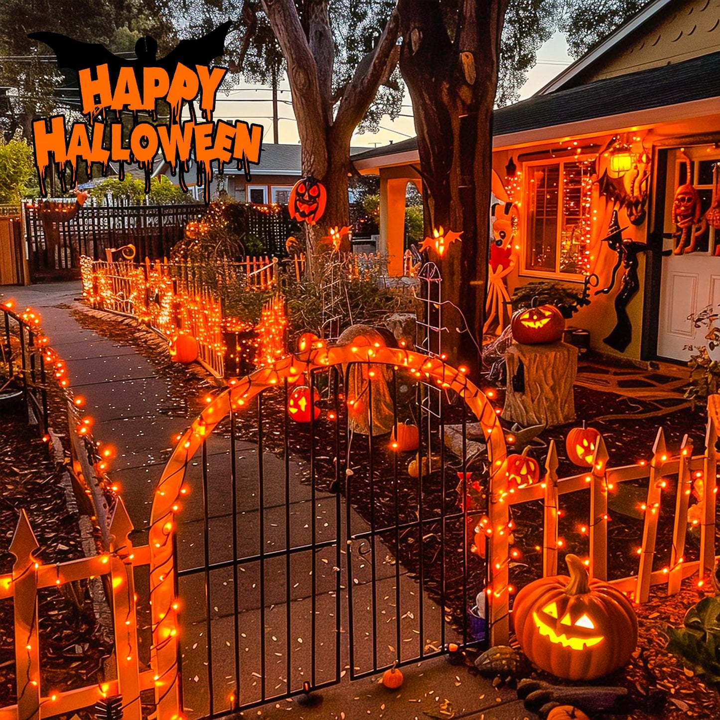 JMEXSUSS 2 Pack Halloween Solar Lights Outdoor, Total 400 LED 151FT Orange Solar Lights Outdoor Waterproof, 8 Modes Christmas String Light for Outside Tree Patio Yard Garden Halloween Decorations