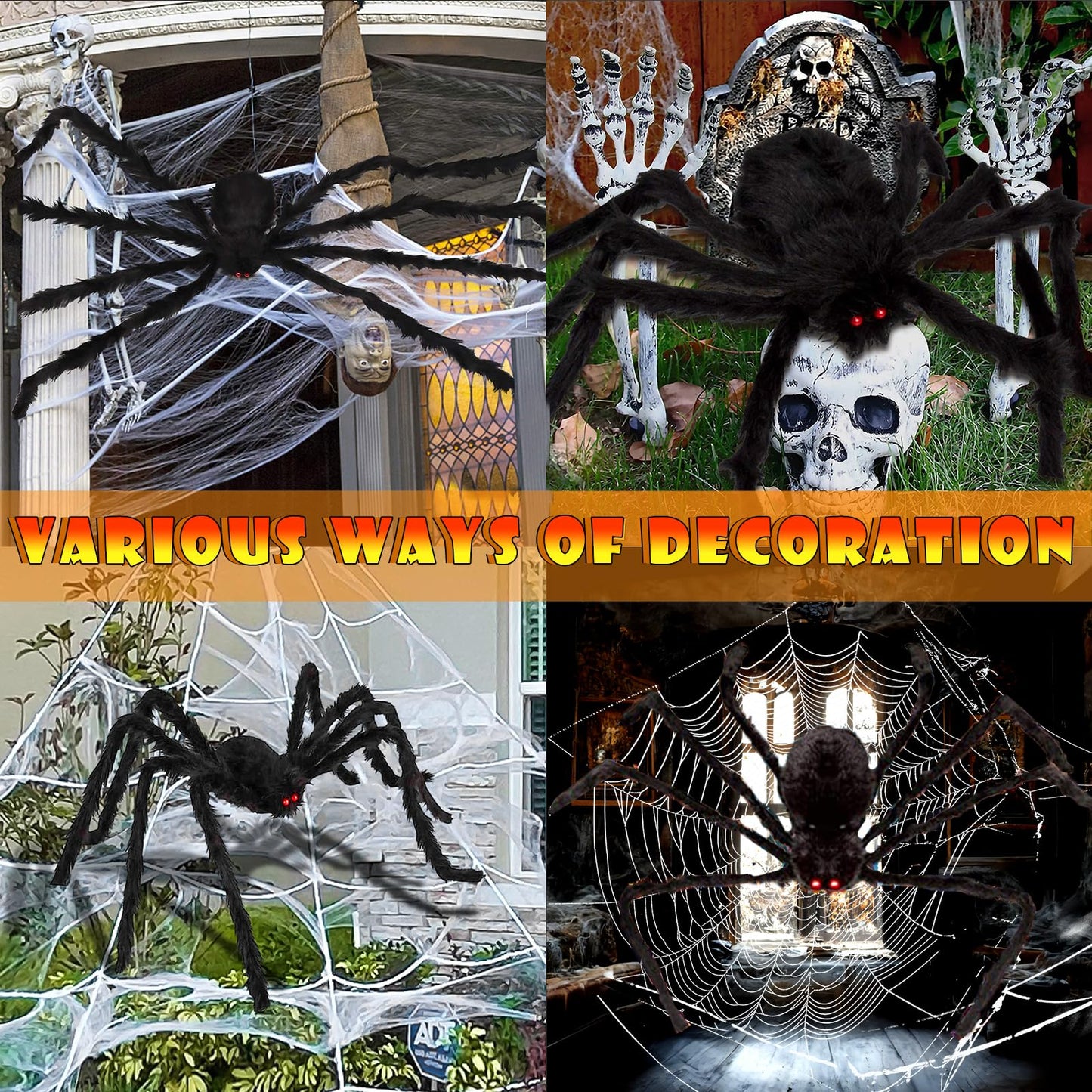 Halloween Decorations Outdoor, 200 LED Halloween Giant Spider Web Lights, 16.4Ft Lighted Spider Web Light up for Yard Haunted House Decor