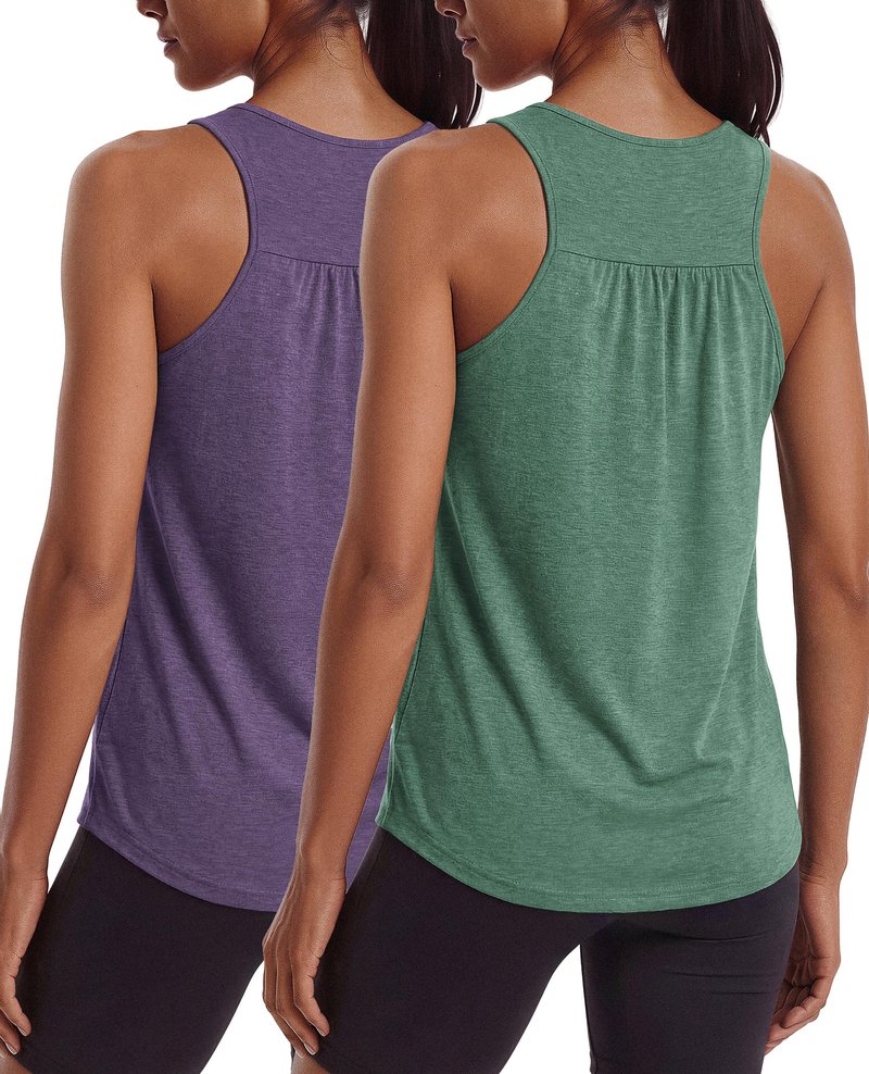 PINSPARK Workout Tops for Women Loose Fit Yoga Pilates Tank Sleeveless Racer Back Gym Muscle Shirts Summer Exercise Top,Purple/Dark Green M