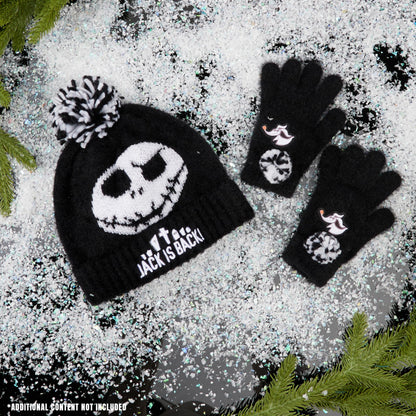 Disney The Nightmare Before Christmas Beanie Hat Gloves Set for Girls Teens, 6-14 Yrs, 2 Pc Set Travel Winter Gifts for Girls (6-14 Years, Black Jack)