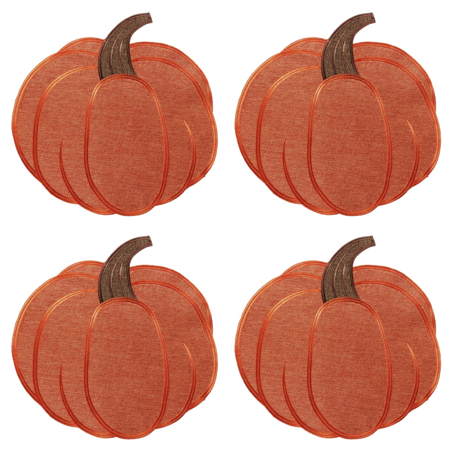 OWENIE Thanksgiving Harvest Pumpkin Placemats 15 x 15 Inch, Set of 4, Embroidered Diecut Place mats, Fall Autumn Home Decorations, Orange Table Mats for Halloween Kitchen Dinning Room, 15 Inch Round