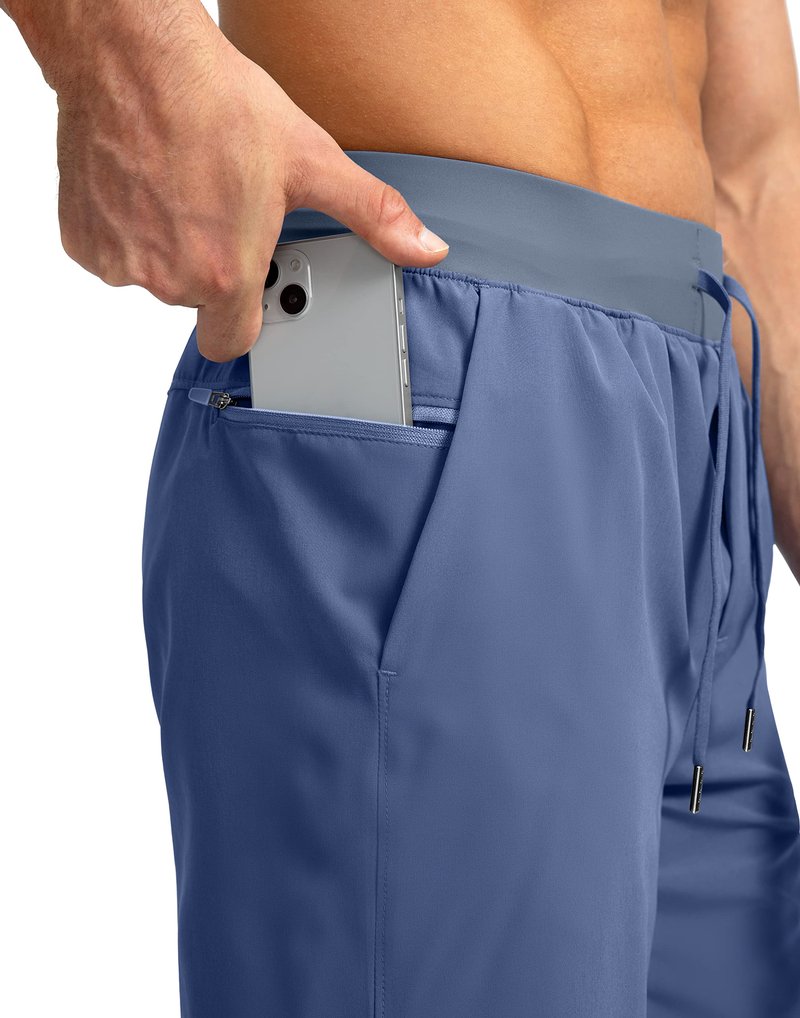 Soothfeel Men's Running Shorts with Zipper Pockets 7 Inch Lightweight Quick Dry Gym Athletic Workout Shorts for Men (Blue, S)