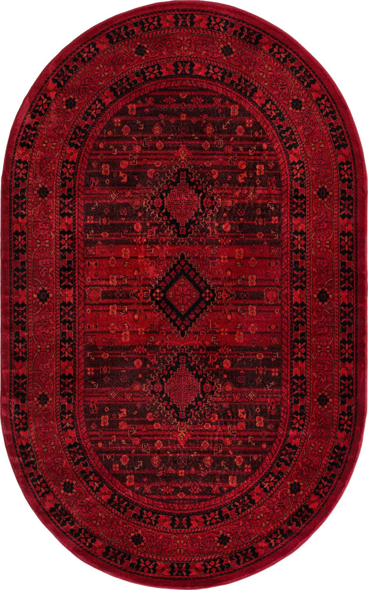 Unique Loom Tekke Collection Area Rug - Sheibani (5' 3" x 8' Oval, Red/ Black)