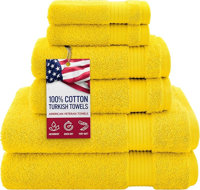 American Veteran Towel, 100% Cotton Turkish 6 Piece Towel Set, Luxury Towels