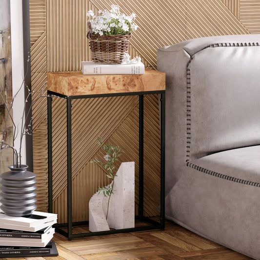 COZAYH Burl Finish Wood Top Tall End Table, Metal Frame Pedestal Display Stand Side Table for Plants, Lamps, or Home Décor, Living Room, Entryway, Office, Rectangular