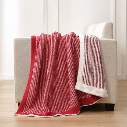 Snuggle Sac Christmas Red Soft Throw Blanket for Couch, Fuzzy Microfiber Fluffy Throws, for Women, Ultra Soft Blankets for Couch, Sofa, Bed, Travel, Red Cream, 50x60 inches