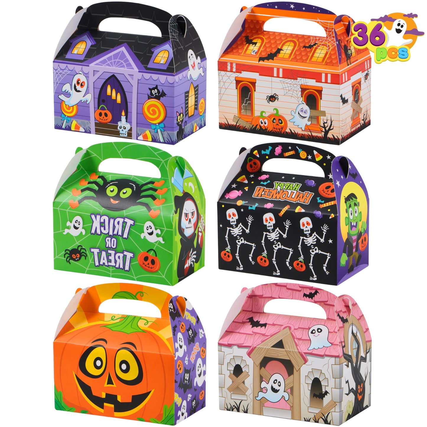 JOYIN 36 PCS Halloween Treat Boxes Candy Boxes Trick or Treat Cardboard Cookies Goodie Bags for Kids Halloween Party Favor Supplies, Classroom Exchange Goody Bags, Holiday Pastries, Cupcakes
