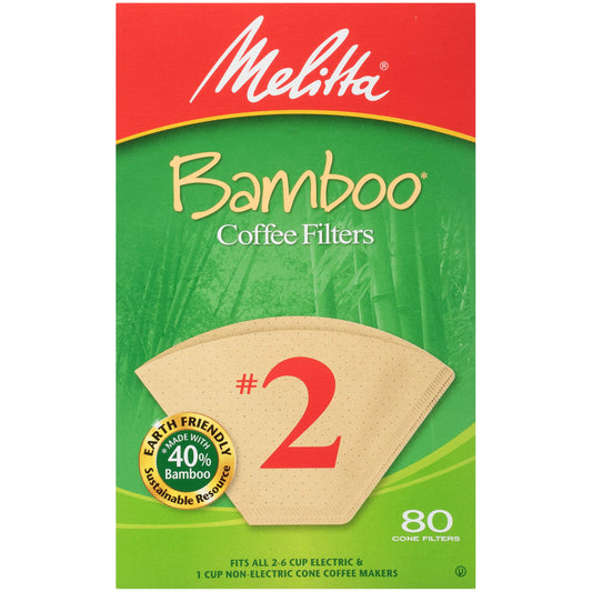 Melitta #2 Cone Coffee Filters, Bamboo, 80 Count