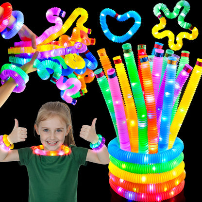 JOYIN 18 Pack Halloween Glow Sticks Party Favors for Kids, Light Up Pop Tubes Glow Necklaces Bracelets Party Supplies for Toddlers Boys Girls Birthday Gifts, Christmas, Goodie bags