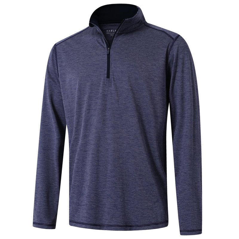 M MAELREG Mens 1/4 Zip Pullover Striped Mock Neck Lightweight Melange Golf Half Zip Sweatshirts for Men