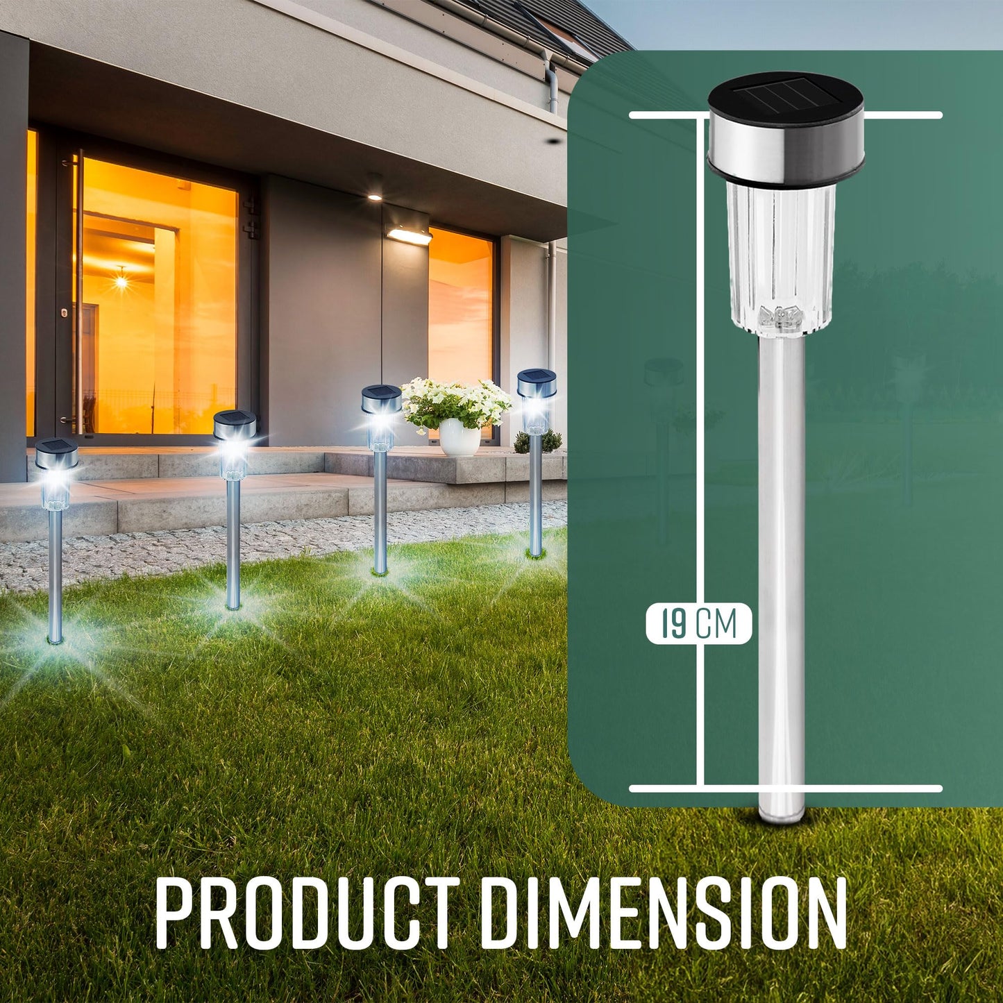 GloBrite Pack of 10 Solar Lights Outdoor Garden – Waterproof Stainless Steel LED Solar Garden Lights with Stake for Pathway, Driveway, Patio, Walkway, Lawn, Yard & Landscape Decoration