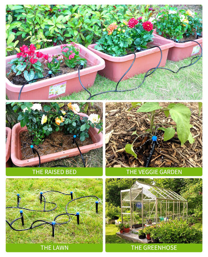 HIRALIY 50ft Drip Irrigation Kit Plant Watering System 8x5mm Blank Distribution Tubing DIY Automatic Irrigation Equipment Set for Garden Greenhouse Flower Bed Patio Lawn