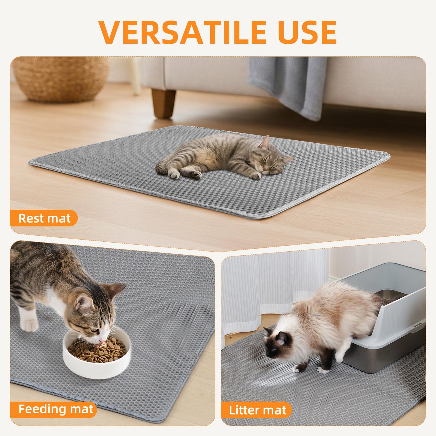 Anywish Large Cat Litter Mat for Litter Box, 47"×33" Double Layer Trapping Mat, Non-Slip Water Proof Kitty Litter Pad, Grey
